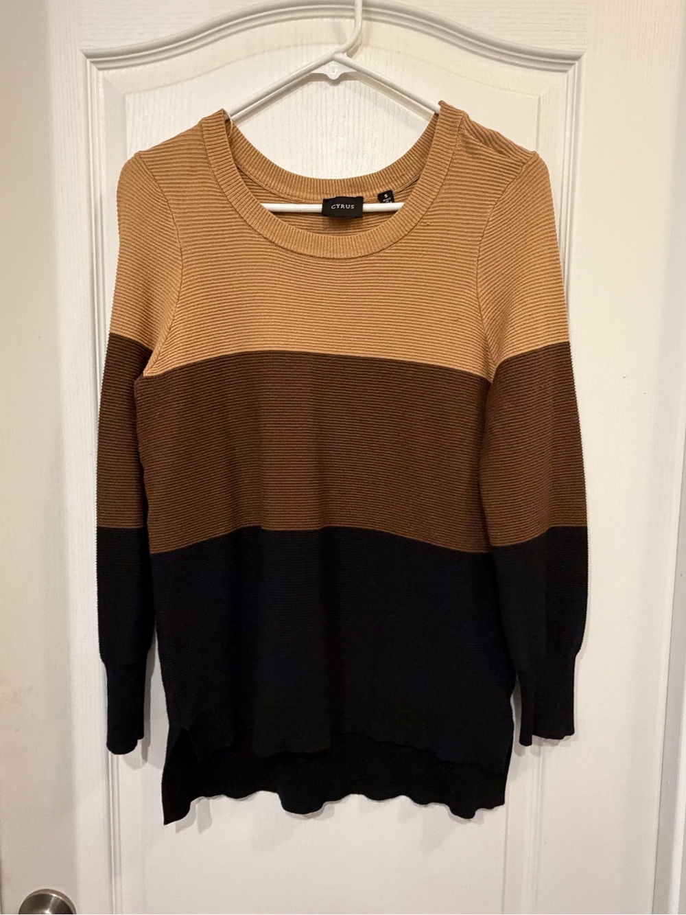 Cyrus Striped Crewneck Sweater in Tan, Brown & Black